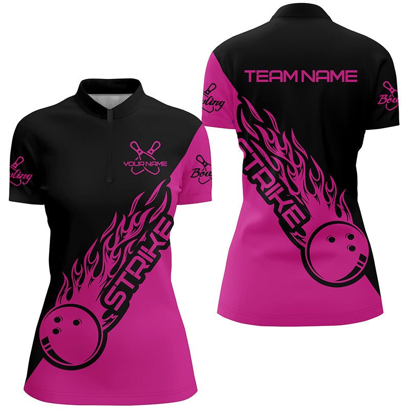 Personalisierte Bowling-Shirts für Damen, Bowling-Teamshirts Bowling Strike | Pink P4290 - Climcat