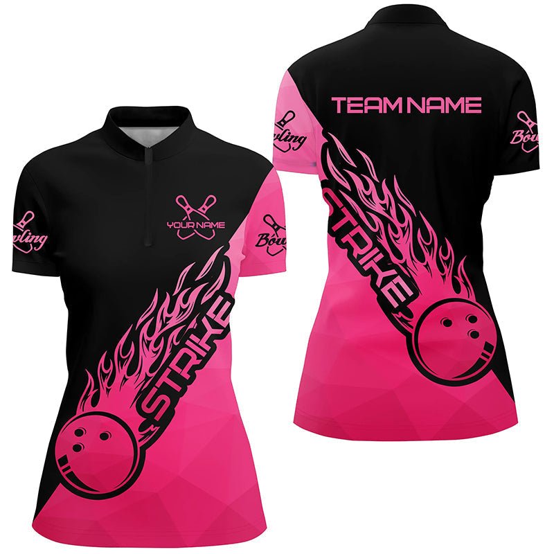 Personalisierte Bowling-Shirts für Damen, Bowling-Teamshirts Bowling Strike | Pink P4475 - Climcat