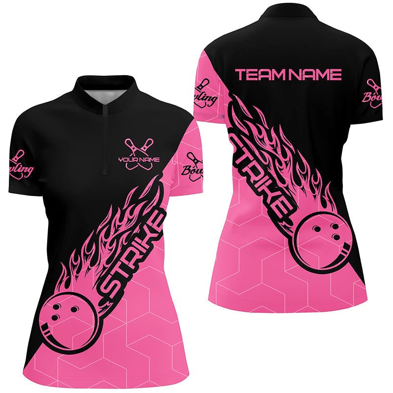 Personalisierte Bowling-Shirts für Damen, Bowling-Teamshirts Bowling Strike | Pink P4476 - Climcat