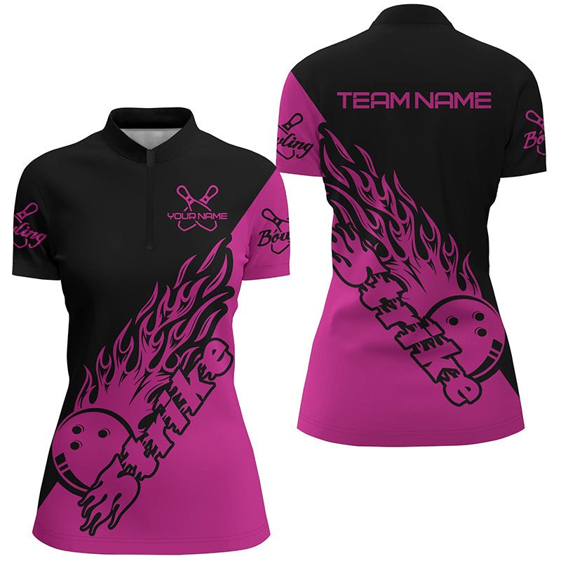 Personalisierte Bowling-Shirts für Damen, Bowling-Teamshirts Bowling Strike | Pink P5172 - Climcat