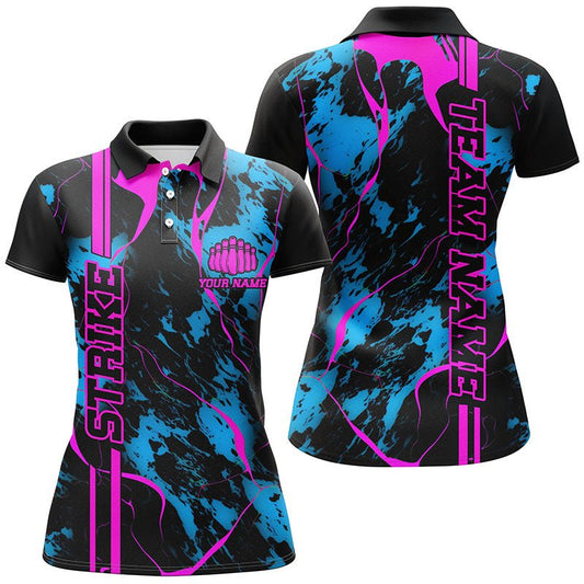 Personalisierte Bowling-Shirts für Damen in Blau und Pink | Polo Camo Bowling Team Trikots | P5387 - Climcat