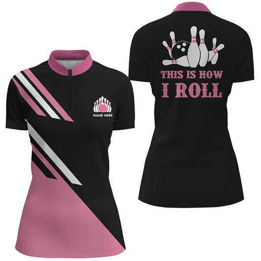 Personalisierte Bowling-Shirts für Damen in Schwarz | Pink Q5968 | Vielseitig und individuell gestaltbar - Climcat