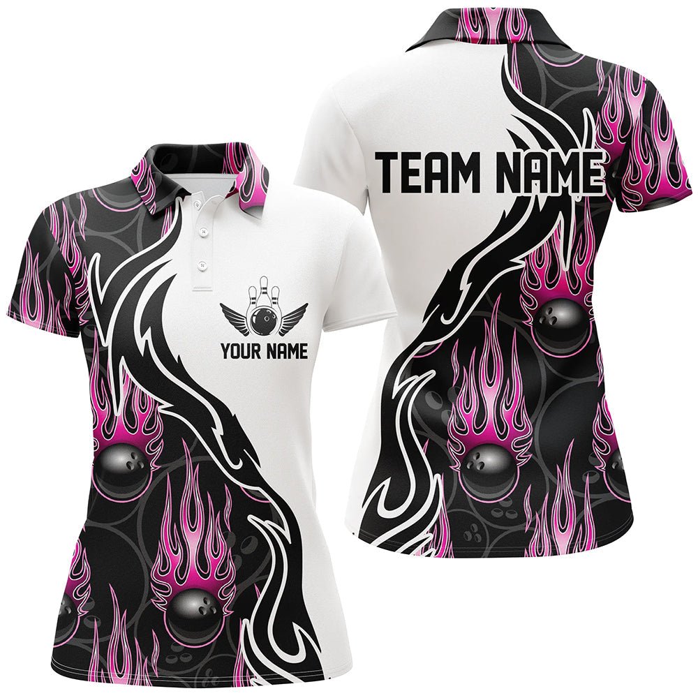 Personalisierte Bowling-Shirts für Damen, individuelle Flammen Bowling-Team Trikots | Pink P5005 - Climcat