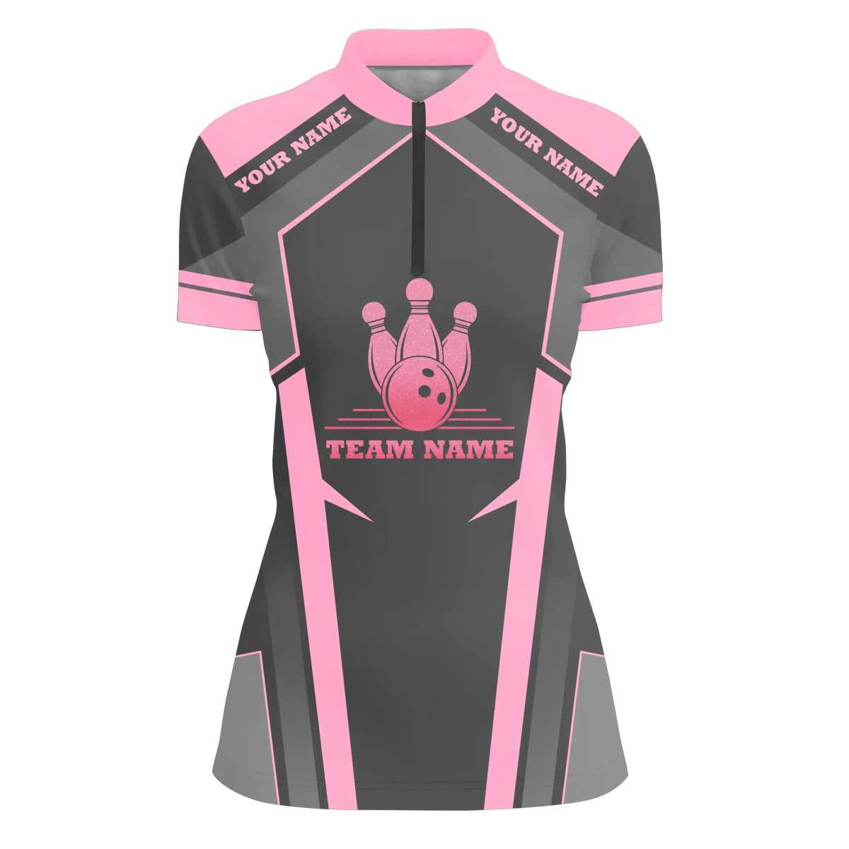 Personalisierte Bowling-Shirts für Damen - Maßgeschneidertes Pinkes Quarter-Zip-Team-Bowling-Shirt für Mädchen Q4747 - Climcat