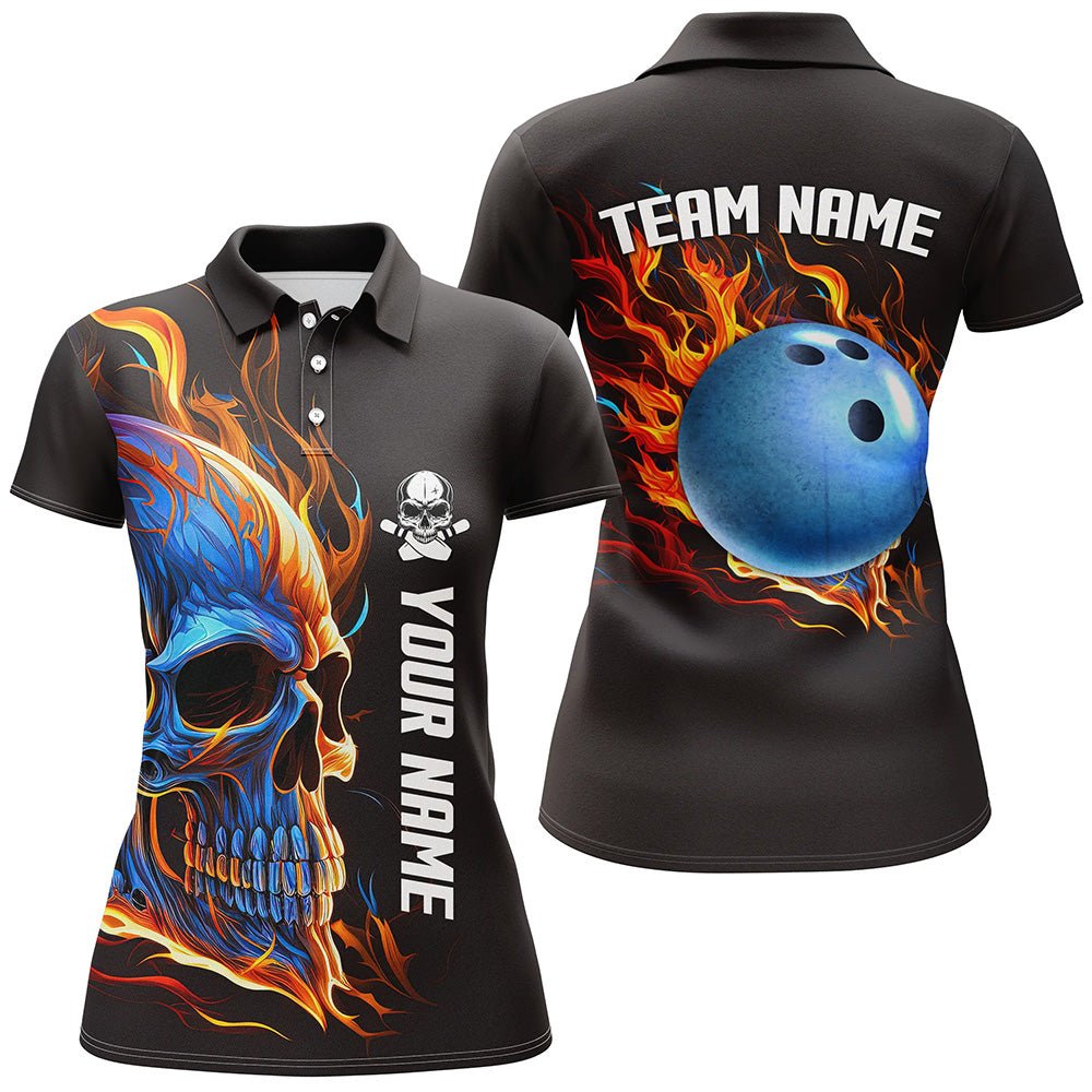 Personalisierte Bowling-Shirts für Damen mit brennendem Totenkopf-Design - Individuelle Team-Bowlingtrikots Q6197 - Climcat