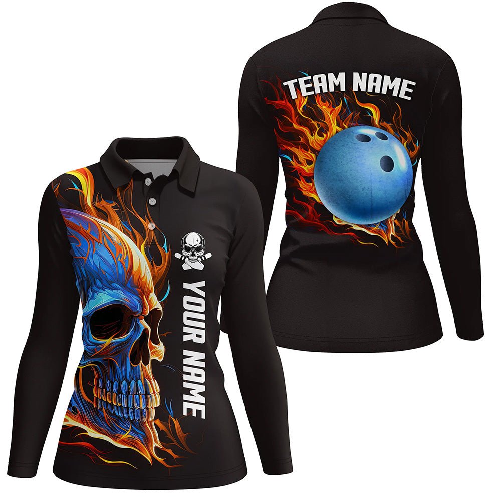 Personalisierte Bowling-Shirts für Damen mit brennendem Totenkopf-Design - Individuelle Team-Bowlingtrikots Q6197 - Climcat