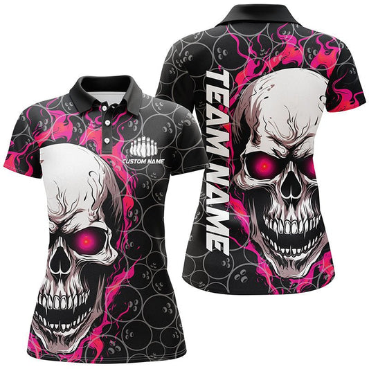 Personalisierte Bowling-Shirts für Damen mit Flamingo-Schädel-Design, Halloween-Bowlingtrikots | Pink P5150 - Climcat