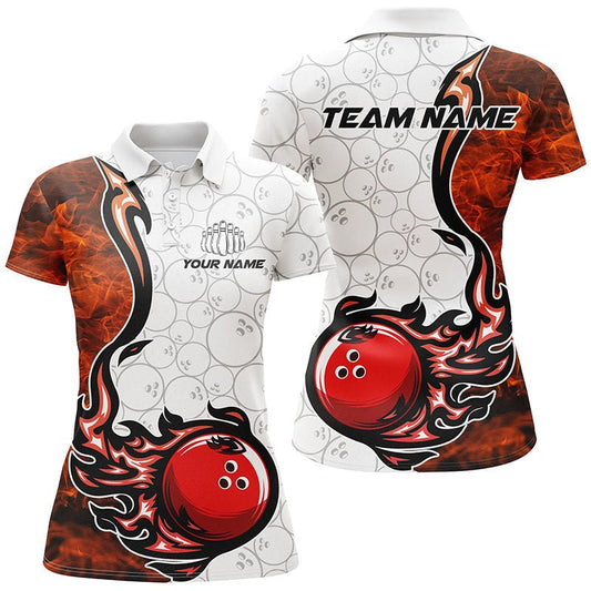 Personalisierte Bowling-Shirts für Damen mit Flammenmuster - Bowlingball-Design - Teamtrikots für Bowler P5495 - Climcat