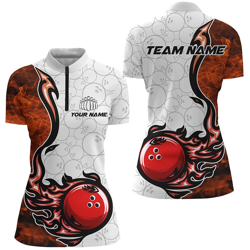 Personalisierte Bowling-Shirts für Damen mit Flammenmuster - Bowlingball-Design - Teamtrikots für Bowler P5495 - Climcat