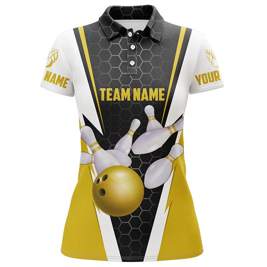 Personalisierte Bowling-Shirts für Damen mit individuellem Namen und Teamnamen - Strike Bowlingkugel und Pins, Team Bowling-Shirts P4947 - Climcat