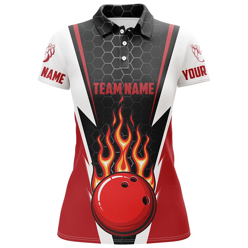 Personalisierte Bowling-Shirts für Damen mit individuellem Teamnamen, Bowlingkugel und Pins, Team Bowling-Shirts P4967 - Climcat