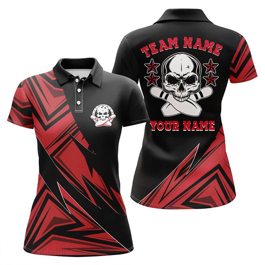 Personalisierte Bowling-Shirts für Damen mit Totenkopf-Design, Bowling-Team Trikots | Rot P4497 - Climcat