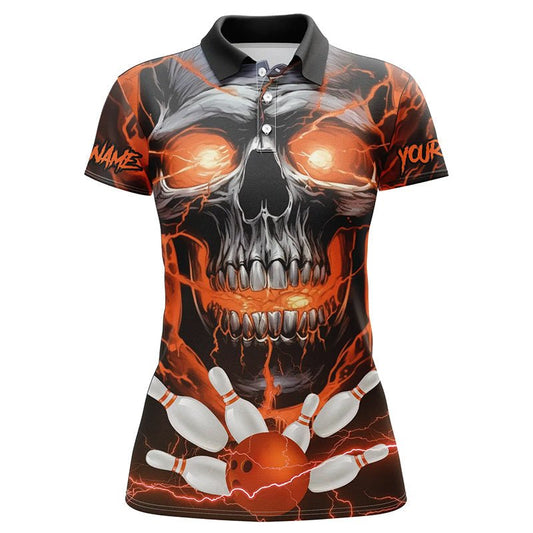 Personalisierte Bowling-Shirts für Damen - Orange Thunder Lightning Skull Design - Bowling Team Trikots - Bowling Liga - P5370 - Climcat