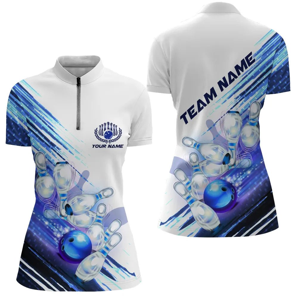 Personalisierte Bowling-Shirts für Damen, passende Bowling-Shirts für Bowlerinnen | Blau P5151 - Climcat