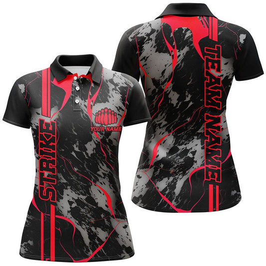 Personalisierte Bowling-Shirts für Damen - Rote Strike-Bowlingshirts - Polo-Stil - Camouflage-Design - Bowling-Teamtrikots - Bowling-Liga - P5382 - Climcat