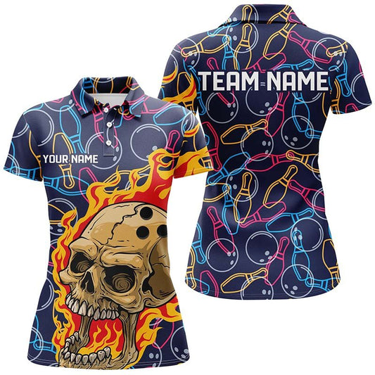 Personalisierte Bowling-Shirts für Damen, Skull Bowling Team Shirts Bowling Pin P4980 - Climcat