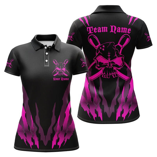 Personalisierte Bowling-Shirts für Damen, Skull Bowling Team Shirts Bowling Pin | Rot P4485 - Climcat