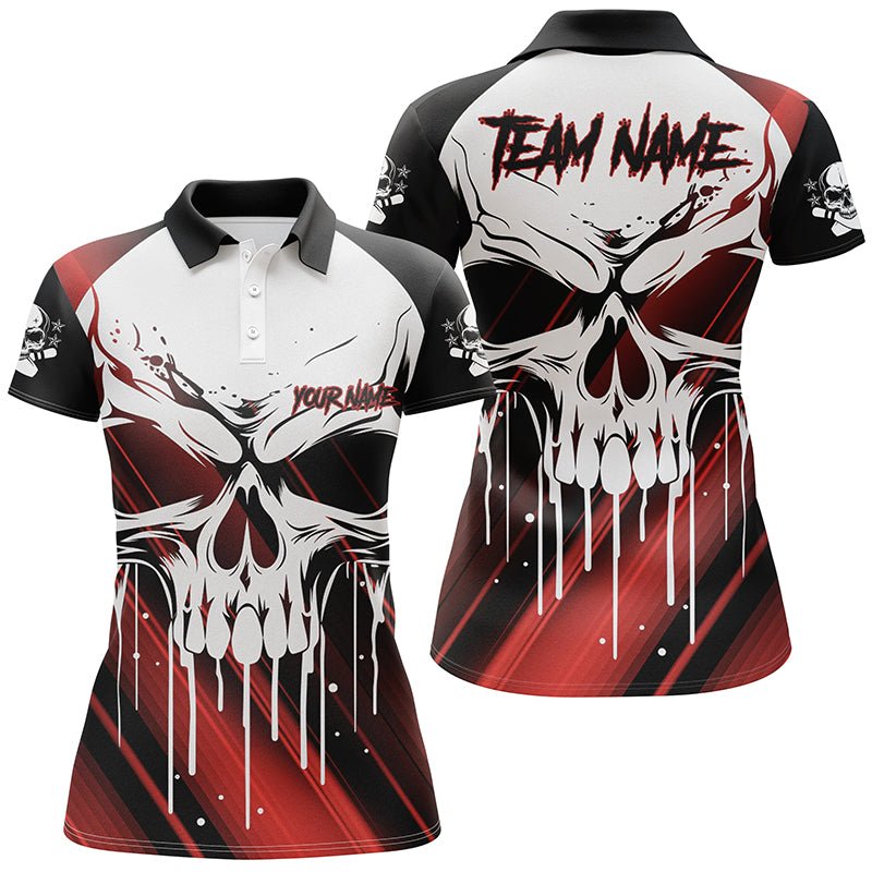 Personalisierte Bowling-Shirts für Damen | Skull Design | Halloween Outfit | Rot | P5319 - Climcat