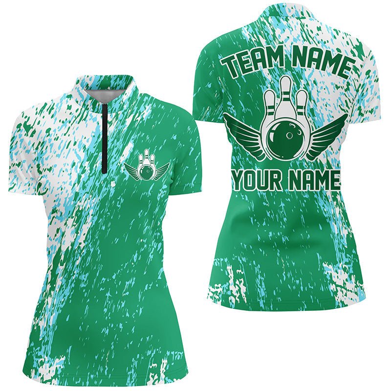 Personalisierte Bowling-Shirts für Damen, Team-Bowlingtrikots Bowling Pin | Grün P4997 - Climcat