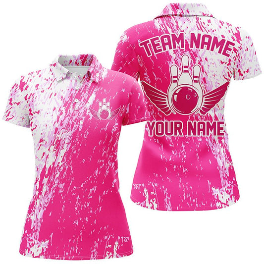 Personalisierte Bowling-Shirts für Damen, Team-Bowlingtrikots Bowling Pin | Rosa P4999 - Climcat