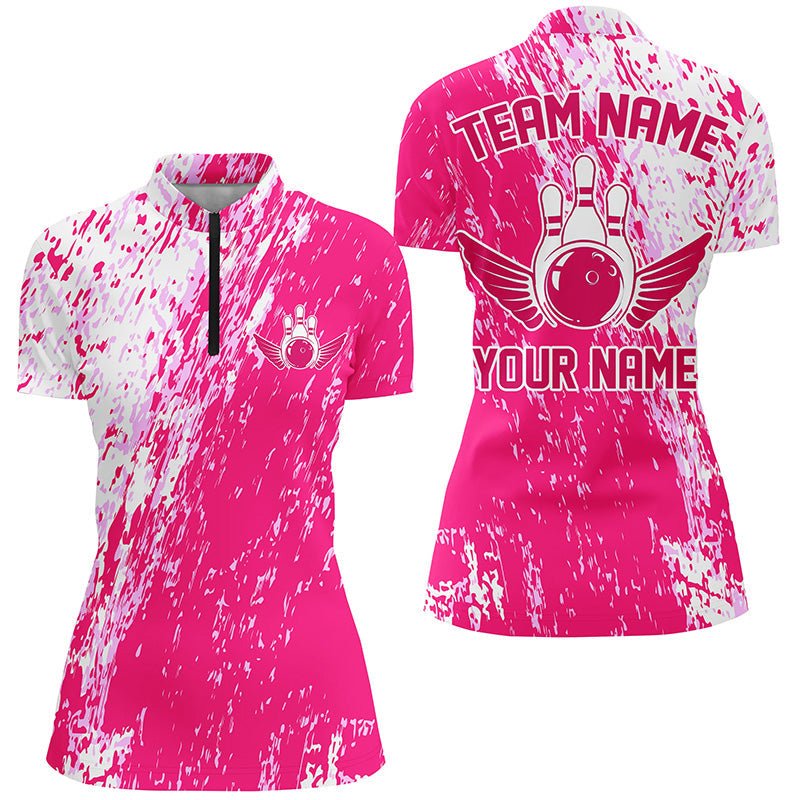 Personalisierte Bowling-Shirts für Damen, Team-Bowlingtrikots Bowling Pin | Rosa P4999 - Climcat