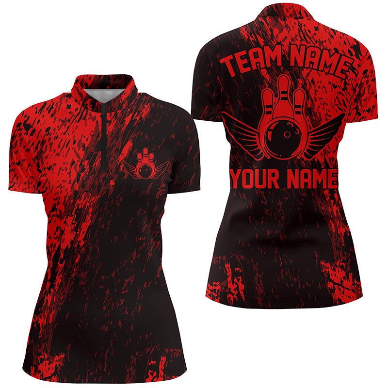 Personalisierte Bowling-Shirts für Damen, Team-Bowlingtrikots Bowling Pin | Rot P4998 - Climcat