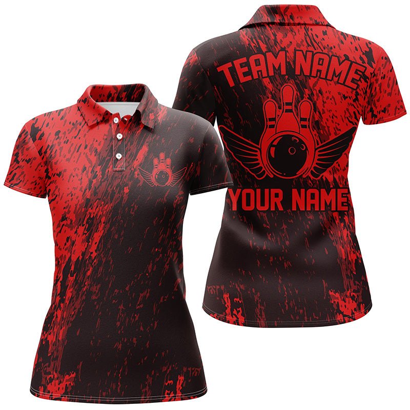 Personalisierte Bowling-Shirts für Damen, Team-Bowlingtrikots Bowling Pin | Rot P4998 - Climcat