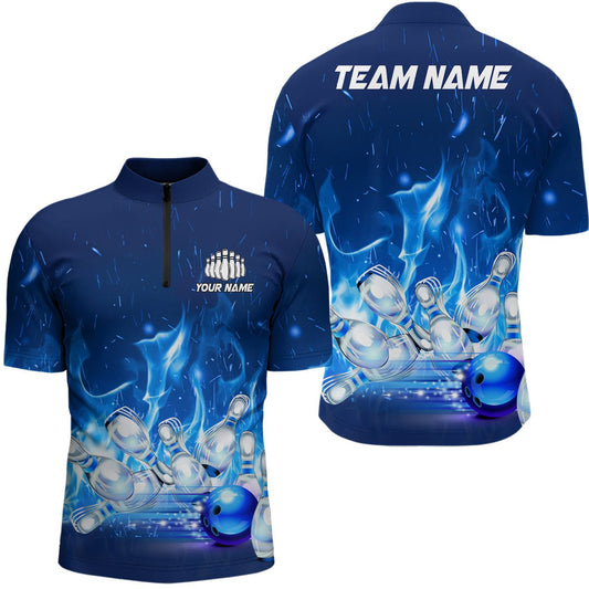 Personalisierte Bowling-Shirts für Herren - Blaue Flammen Bowling Team Trikot - Bowling Liga Outfits - Geschenke für Bowler - P5493 - Climcat