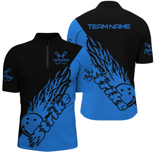 Personalisierte Bowling-Shirts für Herren, Bowling-Teamshirts Bowling Strike | Schwarz und Blau P5167 - Climcat