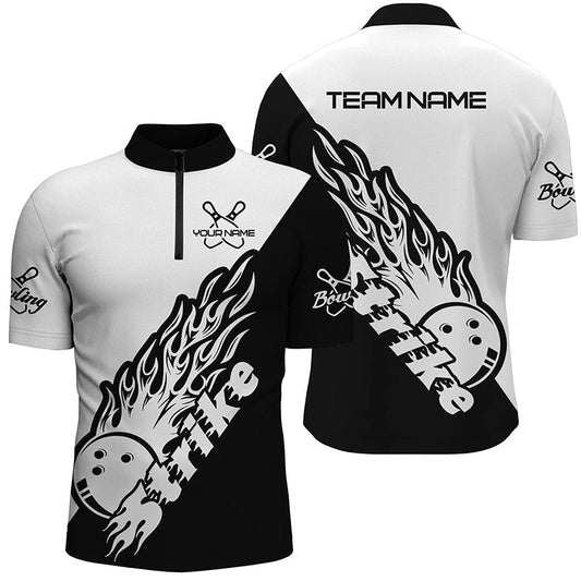 Personalisierte Bowling-Shirts für Herren, Bowling-Teamshirts Bowling Strike | Schwarz und Weiß P5170 - Climcat