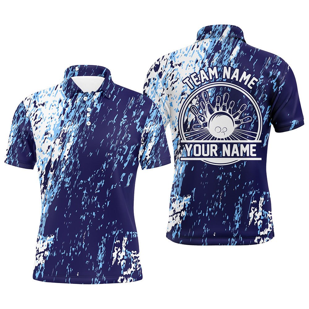 Personalisierte Bowling-Shirts für Herren, Bowlingkugeln und Pins Bowling-Teamshirts | Blau P4506 - Climcat