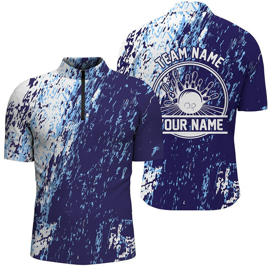 Personalisierte Bowling-Shirts für Herren, Bowlingkugeln und Pins Bowling-Teamshirts | Blau P4506 - Climcat