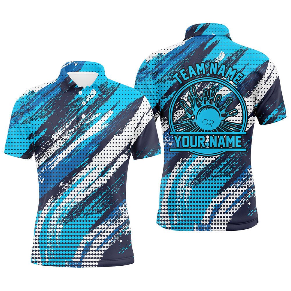 Personalisierte Bowling-Shirts für Herren, Bowlingkugeln und Pins Bowling-Teamshirts | Blau P4508 - Climcat