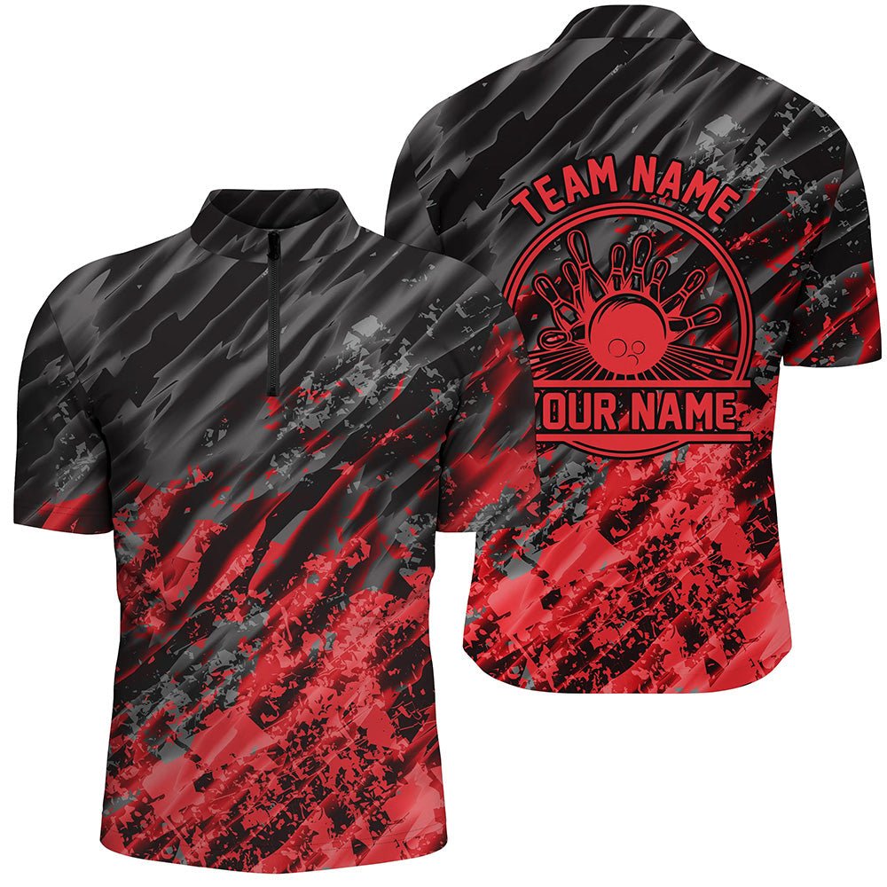 Personalisierte Bowling-Shirts für Herren, Bowlingkugeln und Pins Bowling-Teamshirts | Rot P4509 - Climcat