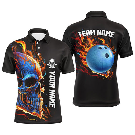 Personalisierte Bowling-Shirts für Herren | Coole Bowling-Poloshirts mit brennendem Totenkopf-Design | Individuelle Team-Bowlingtrikots | Q6197 - Climcat