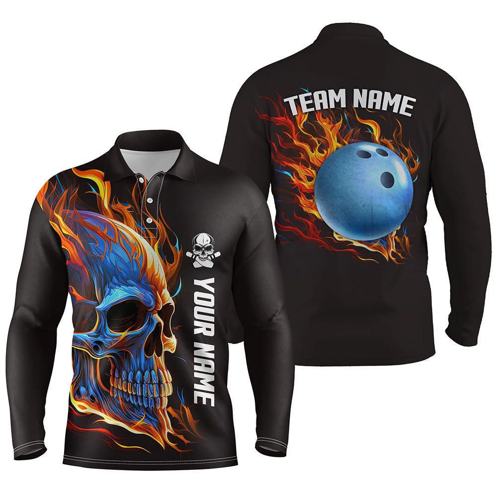 Personalisierte Bowling-Shirts für Herren | Coole Bowling-Poloshirts mit brennendem Totenkopf-Design | Individuelle Team-Bowlingtrikots | Q6197 - Climcat