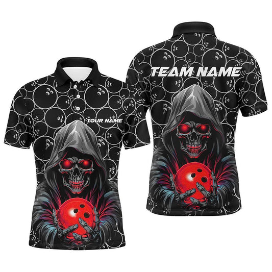 Personalisierte Bowling-Shirts für Herren | Coole Skull-Designs | Rote Bowling-Polo-Shirts | Individuelle Team-Trikots für Bowling-Ligen | P5388 - Climcat