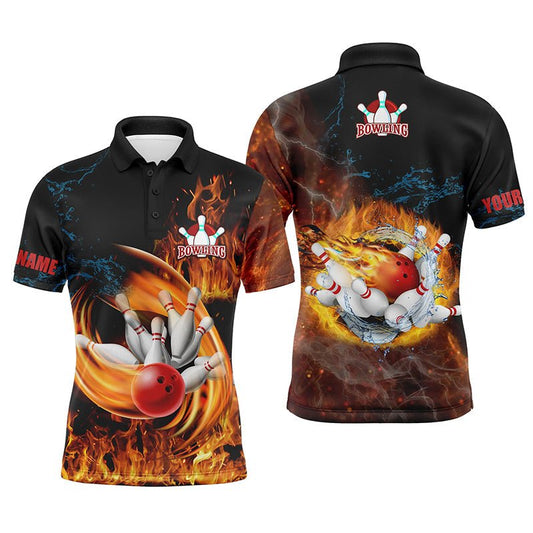 Personalisierte Bowling-Shirts für Herren - Flammen Bowlingkugel und Pins Teamshirt, Bowling Trikots Q4459 anpassbar - Climcat