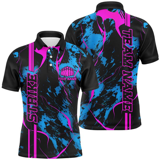 Personalisierte Bowling-Shirts für Herren in Blau und Pink | Polo Camo Bowling Team Trikots | Bowling Liga P5387 - Climcat