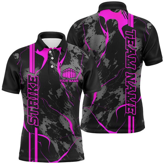 Personalisierte Bowling-Shirts für Herren in Pink - Individuelle Polo-Shirts für Bowling-Teams - Hochwertige Camouflage-Bowling-Trikots für die Bowling-Liga P5384 - Climcat