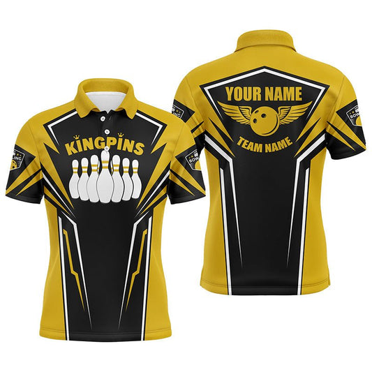 Personalisierte Bowling-Shirts für Herren mit individuellem Namen & Teamnamen | King Pins Bowling Trikots | Gelb Q4522 - Climcat