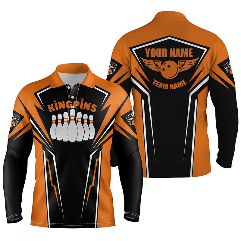 Personalisierte Bowling-Shirts für Herren mit individuellem Namen & Teamnamen | King Pins Bowling Trikots | Orange Q4522 - Climcat