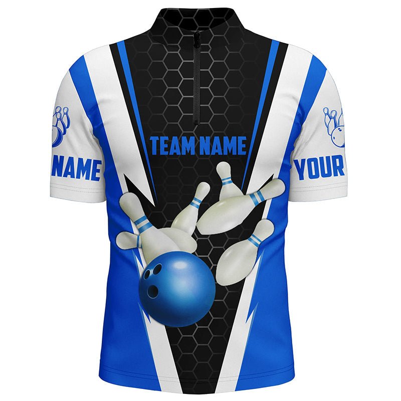 Personalisierte Bowling-Shirts für Herren mit individuellem Namen und Teamnamen, Bowlingkugel und Pins, Team-Bowling-Shirts P4594 - Climcat