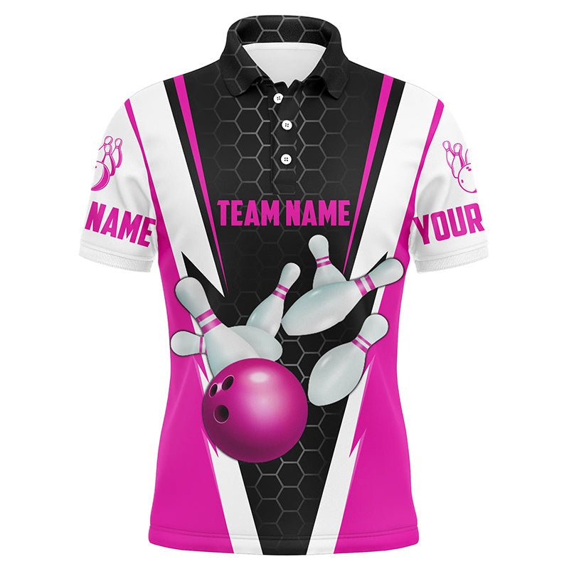 Personalisierte Bowling-Shirts für Herren mit individuellem Namen und Teamnamen, Bowlingkugel und Pins, Team-Bowling-Shirts P4595 - Climcat