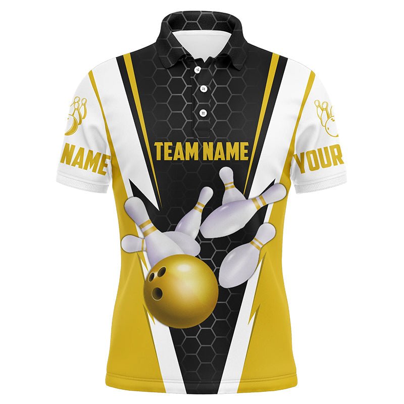 Personalisierte Bowling-Shirts für Herren mit individuellem Namen und Teamnamen, Strike Bowlingkugel und Pins, Team Bowling-Shirts P4947 - Climcat