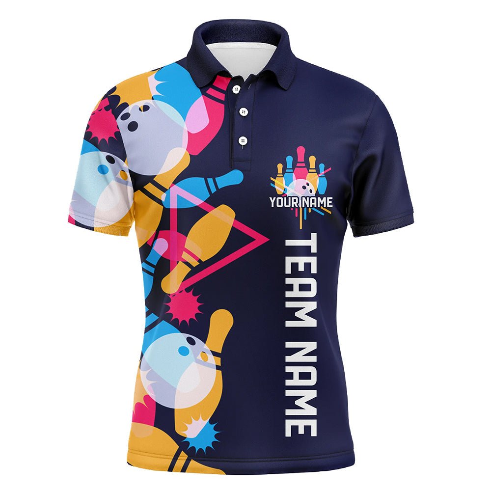 Personalisierte Bowling-Shirts für Herren mit individuellem Namen und Teamnamen, Strike Bowlingkugel und Pins, Team Bowling-Shirts P4952 - Climcat