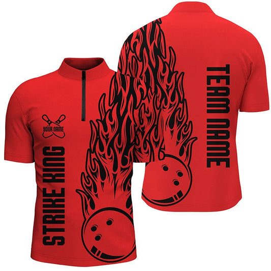 Personalisierte Bowling-Shirts für Herren mit individuellem Teamnamen | Strike King Flaming Team Bowling-Shirts | Rot P4975 - Climcat