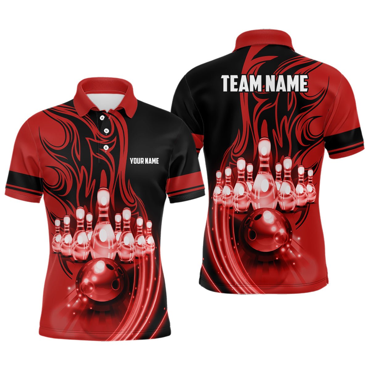 Personalisierte Bowling-Shirts für Herren - Rote Beleuchtung - Individuell gestaltete Team-Liga-Bowlingtrikots - Polo-Shirts - Q6579 - Climcat