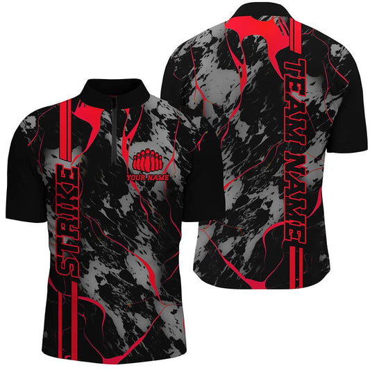 Personalisierte Bowling-Shirts für Herren | Rote Strike Bowling Trikots | Viertelreißverschluss | Camouflage Design | Bowling Team Trikots | Bowling Liga | P5382 - Climcat