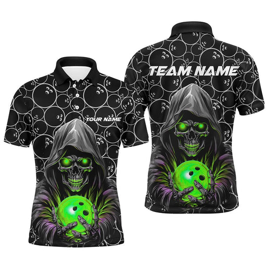 Personalisierte Bowling-Shirts für Herren | Skull Green Design | Bowling Liga Team Trikots | Individuell anpassbar | P5389 - Climcat